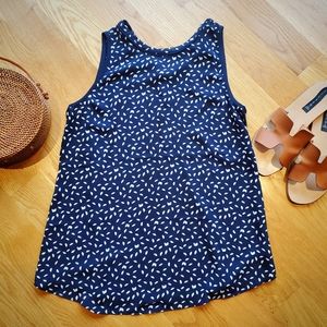 Loft Sz XS Navy & White Pattern Tie Back Shell NWT